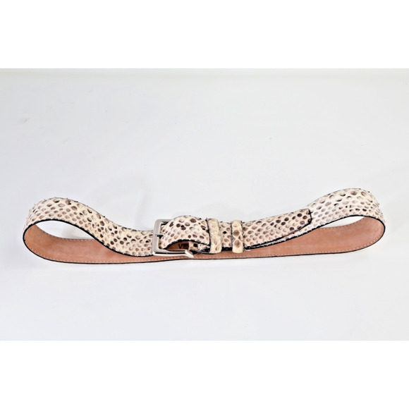 Vintage Snakeskin Leather Belt Gray White Ornate Silver Buckle Boho Exotic Sz 34